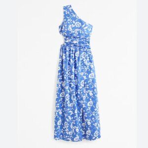 NWOT Abercrombie & Fitch One Shoulder Cutout Maxi Dress Blue Floral Sz M $120